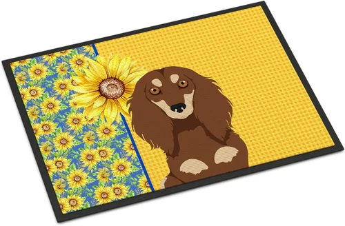 Miniatura 272 de Caroline's Treasures WDK5313MAT Airedale Terrier - Tapete para puerta delantera de 18 x 27 pulgadas, diseño de girasoles de verano, para entrada