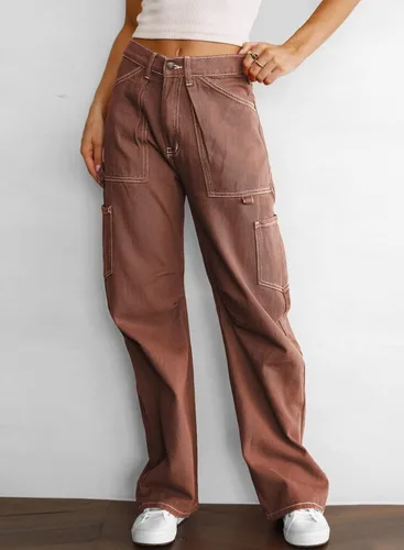Miniatura 2 de Dokotoo Pantalones cargo de cintura alta para mujer, 6 bolsillos, pierna ancha, casuales, militares, de combate, 4-18 de EE. UU