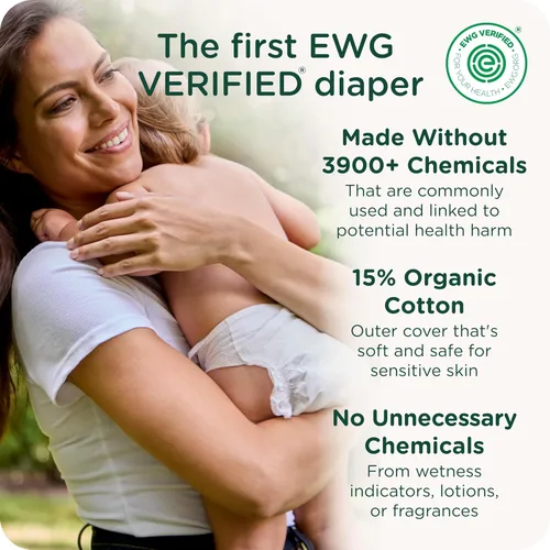 Nuestros pañales | El primer pañal verificado EWG y apto para microbiomas | Protección contra fugas de 12 horas | Fabricado con algodón orgánico y