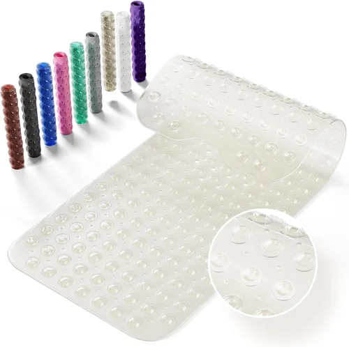 Miniatura 10 de Alfombrilla antideslizante para bañera, extra grande de 39x16 pulgadas con agujeros de drenaje y ventosas, lavable a máquina, color negro