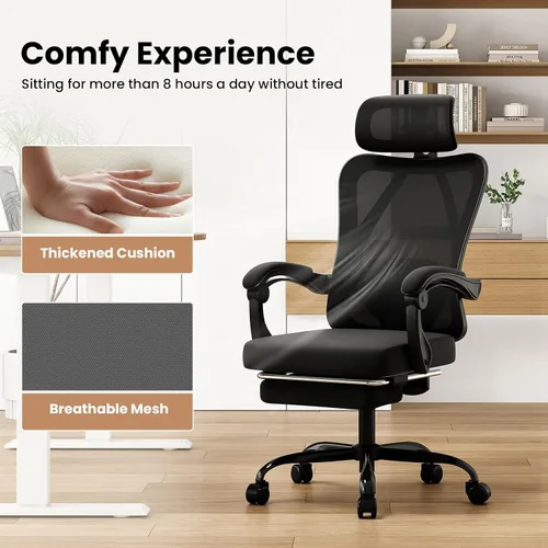 Miniatura 7 de Farini Silla de oficina con reposapiés, silla de oficina ergonómica de malla con reposacabezas, silla de escritorio de respaldo alto con soporte