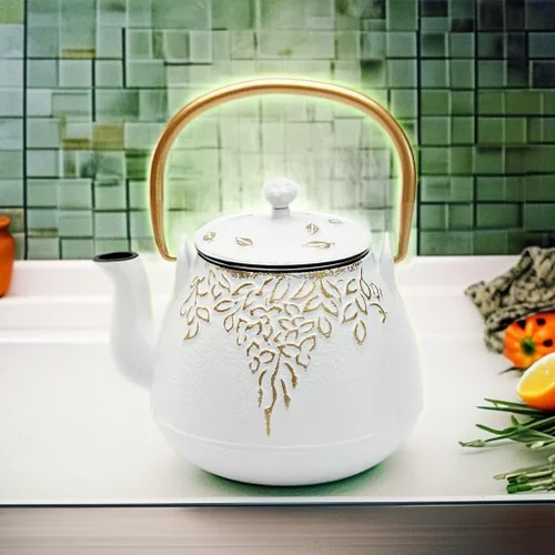 Miniatura 5 de Tetera, tetera japonesa de hierro fundido TOPTIER con infusor para hojas sueltas y bolsitas de té, tetera de hierro fundido segura para estufa Blanco