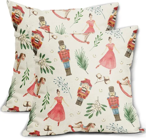Miniatura 8 de Fundas de almohada florales de invierno 12x20 pulgadas - Juego de 2, estampado de flores de acuarela verde con hojas, temática rústica, fundas Árbol