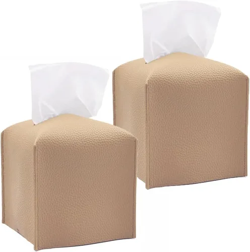 HOMOTEK Paquete de 2 fundas para caja de pañuelos, soporte cuadrado de piel sintética, organizador de papel decorativo para baño, mesitas de noche,