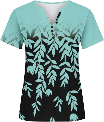Miniatura 66 de Summer Shirts for Women 2025 Plus Size Short Sleeve Henley Tops Marble Floral Loose Tshirt Tee Casual Dressy Tunics