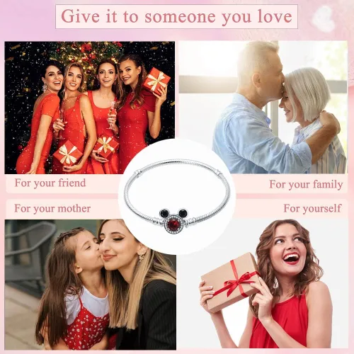 Miniatura 7 de HappyStar 925 Sterling Silver Snake Chain Bracelet Fully compatible with Pandora charms, With Mickey Mouse head Clasp Charm Bracelets gifts for Teen