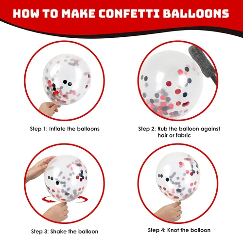 Miniatura 4 de RUBFAC 65 piezas de globos de 12 pulgadas, kit de globos rojos, negros y blancos con confeti y cintas para cumpleaños, bodas, baby shower, Negro