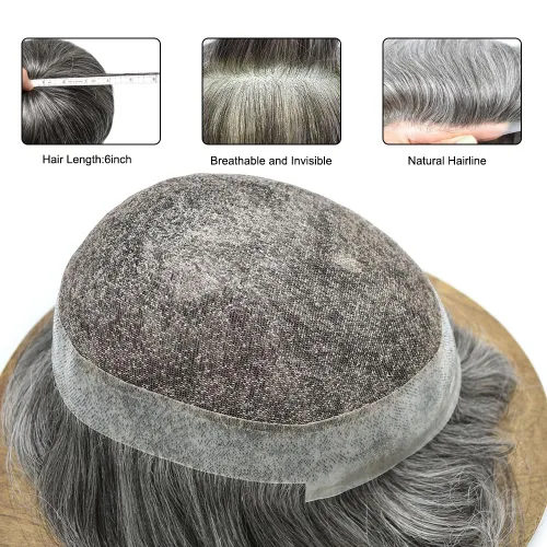 Miniatura 5 de Toupee para hombres Piezas de cabello humano real Encaje suizo para hombres Toupee unidades de cabello humano europeo para hombres Hairpieces Hair