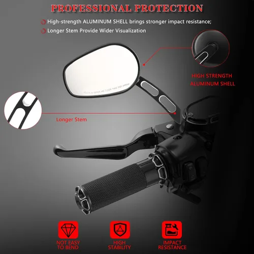 Miniatura 3 de Espejos retrovisores negros de 8mm para Touring Road Glide FLTRX Electra Glide FLHT Road King FLHR Street Glide FLHX Sportster Dyna Softail modelos