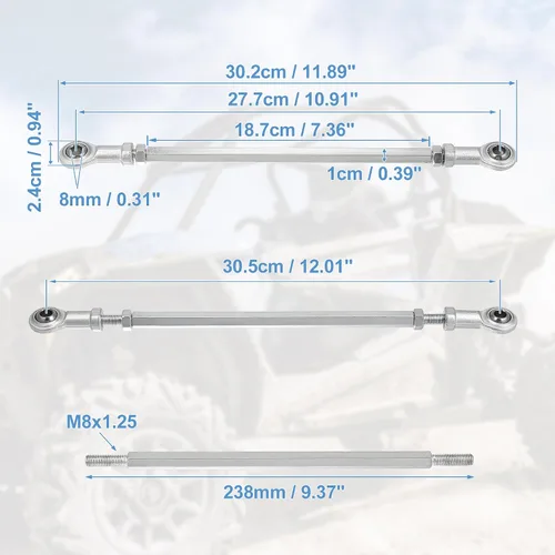 Miniatura 3 de Motoforti 2 unids 9.370 in longitud 0.315 in agujero diámetro ajustable dirección dirección varilla rótula articulación para 49cc eléctrico ATV Go