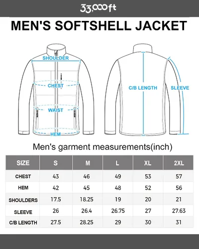 Miniatura 7 de 33,000ft Chaqueta ligera Softshell para hombre, con forro polar, rompevientos, impermeable, suave, para senderismo al aire libre