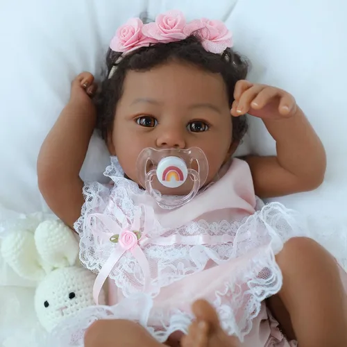KSBD Reborn Baby Doll Black Girl – Muñeca realista de 18 pulgadas afroamericana recién nacida hecha a mano con cuerpo suave y peso real y accesorios