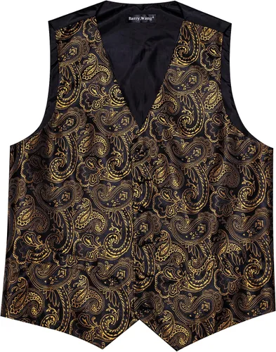 Miniatura 43 de Barry.Wang Conjunto de chaleco de pajarita para hombre, chaleco con cuello en V de seda jacquard de cachemira, gemelos de pañuelo formal/ocio, boda