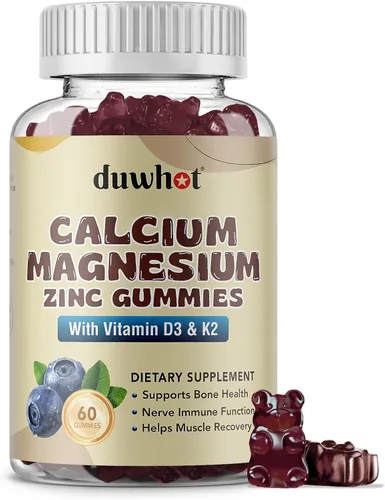 Gomitas de calcio y magnesio y zinc para mujeres, suplemento de calcio masticable de 1000 mg de vitamina D3 y K2, salud ósea y nerviosa, función