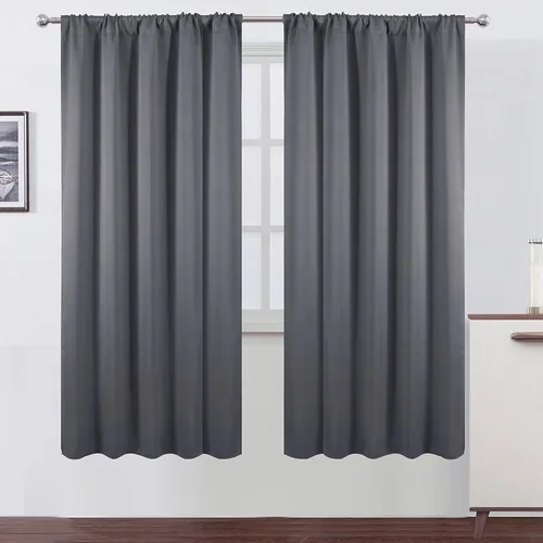 Miniatura 76 de LEMOMO Cortinas opacas negras para cocina, 42 x 45 pulgadas, juego de 2 paneles de cortinas opacas con bolsillo para cortinero para ventana pequeña