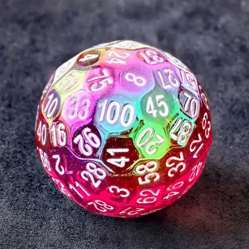 Miniatura 20 de Bescon Dados poliédricos translúcidos 100 lados, D100 transparente muere, Cubo de 100 lados, Dados de juego D100, Cubo de ámbar de 100 lados