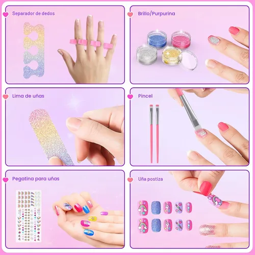 Miniatura 6 de Juego de esmaltes de uñas para niñas, no tóxico, de secado rápido, con secador de uñas y esmalte de uñas despegable, juguetes de regalo ideal
