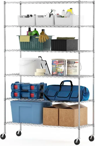 Miniatura 16 de Furinno Wayar - Carrito de almacenamiento de metal de 4 niveles con ruedas, 36 x 14 x 58 pulgadas, acero inoxidable