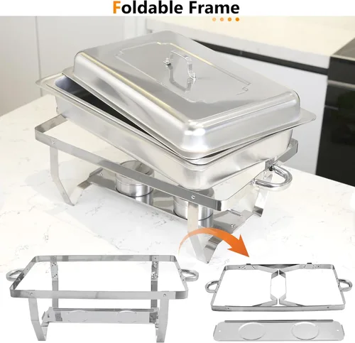 Miniatura 6 de Juego de 2 platos de bufé de roce de acero inoxidable de tamaño medio de 8 cuartos de galón para catering, juegos mejorados de chafers