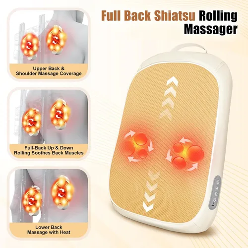 Miniatura 3 de Shiatsu - Masajeador de espalda con calor, masaje de rodamiento hacia arriba y hacia abajo, masajeador eléctrico de espalda para aliviar el dolor