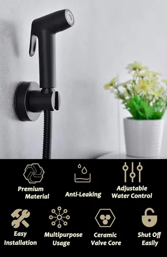 Miniatura 5 de Pulverizador de bidé de mano para inodoro, accesorio de bidé de ducha musulmana para inodoro, rociador de inodoro de pañal de tela, rociador de Negro