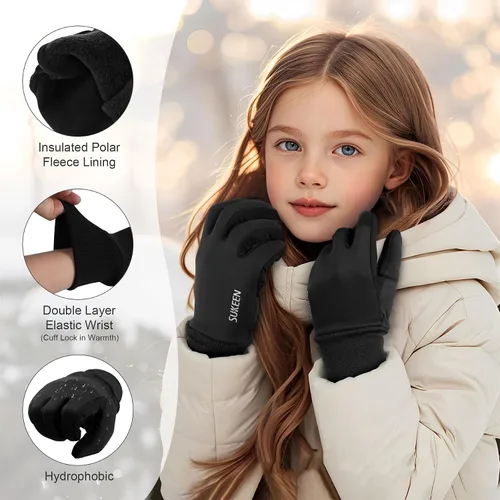 Miniatura 3 de Sukeen Guantes de invierno para niños, antideslizantes para pantalla táctil, guantes de ciclismo para niños y niñas, guantes ligeros para correr