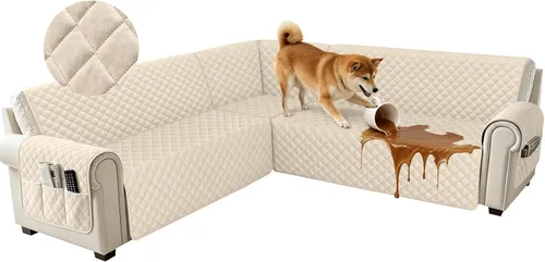 Fundas impermeables para sofá seccional de esquina en forma de L, de terciopelo, juego de 6 piezas, funda en forma de U para sofá, para perros y