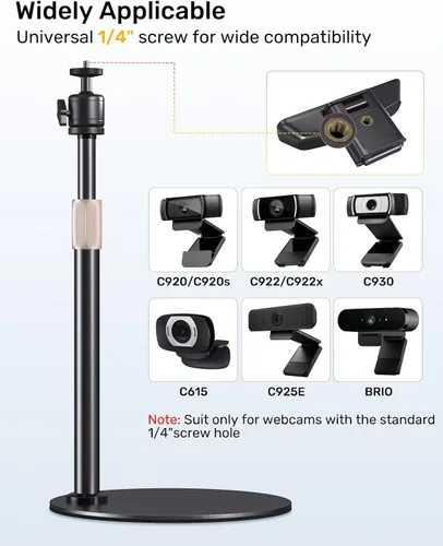 Miniatura 3 de Soporte de trípode para cámara web para escritorio de altura ajustable y soporte giratorio de 360° para cámara web compatible con Logitech Webcam
