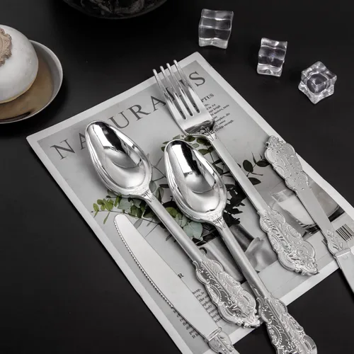Miniatura 6 de WELLIFE Paquete de 50 cubiertos de plástico plateado, juego de cubiertos envueltos desechables, incluye 50 tenedores, 50 cuchillos, 50 cucharas y 50