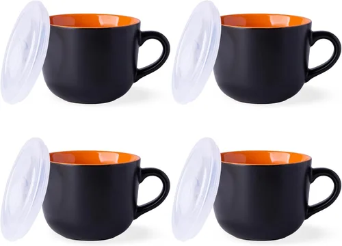 Miniatura 11 de GBhome Cuencos de sopa de 22 onzas con asas y tapas grandes, juego de 4 cuencos de cerámica con cuchara para sopa, cereales, estofado, coloridos