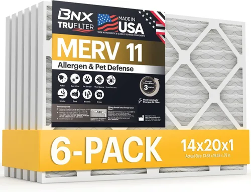 BNX TruFilter MERV 11 - Filtro de aire de 14 x 20 x 1 pulgadas (paquete de 6) – Fabricado en Estados Unidos – Filtro de aire acondicionado