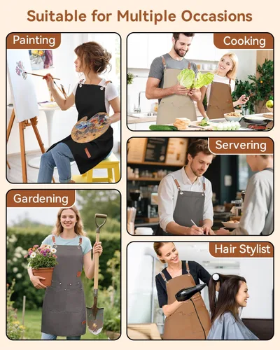 Miniatura 9 de Delantal de Cocina Teskyer con Bolsillos, Resistente al Agua y al Aceite, Delantal de Lona con Espalda Cruzada para Hombre Mujer Chef Servidor