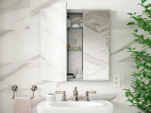 Miniatura 5 de Kohler CB-CLC2526FS Botiquín de baño con espejo, puertas de espejo biseladas, estantes ajustables, borde biselado rectangular, 25 pulgadas de ancho
