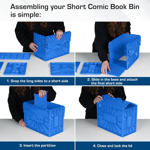 Miniatura 4 de BCW Contenedor corto para cómics, capacidad para 150 cómics, almacenamiento de plástico apilable, organizador sin ácidos, azul, individual