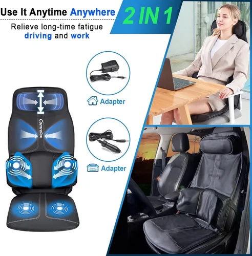 Miniatura 4 de Cojín de masaje de espalda con compresa, asiento de vibración, 3 modos y 3 intensidades masaje de espalda y cuello para aliviar el estrés