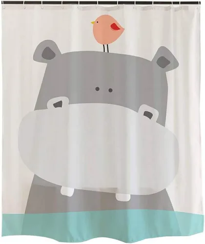 Ofat Home Bonita cortina de ducha de hipopótamo de dibujos animados para baño con ganchos, no necesita forro, impermeable, lavable, 72 x 72 pulgadas