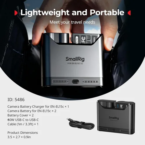 Miniatura 9 de SMALLRIG EN-EL15c - Juego de baterías para cámara Nikon, cargador de doble ranura de 22.5 W, baterías de 1940 mAh, compatible con Nikon ZR, Z6III
