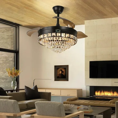 Miniatura 9 de Candelabro negro de 42 pulgadas con luz LED moderno ventilador de techo de cristal con luz regulable, lámpara LED invisible 3 en 1 color con función
