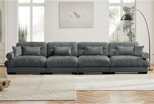 Miniatura 100 de Reposapiés Otomano Tapizado de Terciopelo con Cojín para Sofá Seccional Sofá 300 libras para Sala de Estar (Beige)