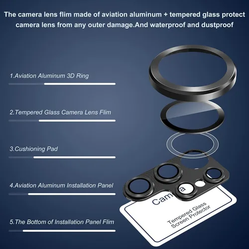Miniatura 2 de Suoman Paquete de 2 protectores de lente para Samsung Galaxy S22 Ultra 5G, vidrio templado 9H, cubierta protectora de metal con diamante con Negro
