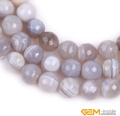 Miniatura 5 de GEM-Inside - Cuentas sueltas de ágata gris con banda para hacer joyas, redondas de 0.394 in, facetadas de 15 pulgadas