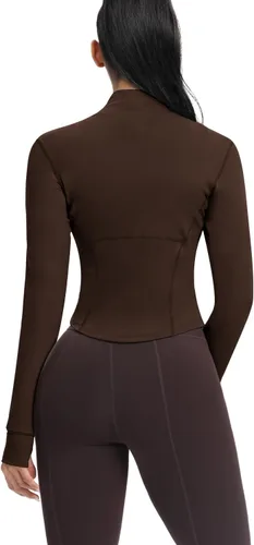 Miniatura 90 de AVGO Chaquetas de entrenamiento recortadas para mujer, con cremallera, ajustadas, atléticas, con agujeros para el pulgar