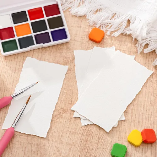 Miniatura 4 de 50 hojas de papel con borde deshilachado de 2 x 3.5 pulgadas, 160 g/m² Papel hecho a mano con textura áspera para acuarela, ideal para invitaciones