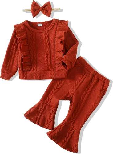 SUNNY PIGGY Baby Girl Clothes Toddler Girl Outfits Ruffle Infant Baby Girl Fall Winter Clothing Flared Pants Set
