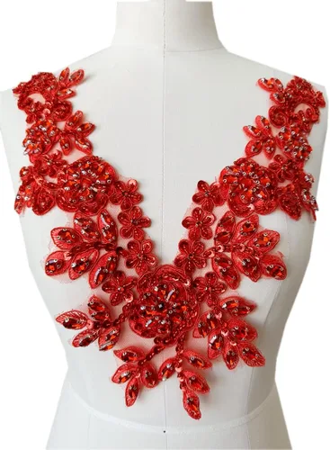 Miniatura 6 de Piedras de imitación hechas a mano con apliques de encaje a mano, cuentas de costura a mano, parches de recorte, accesorios para escote de vestido