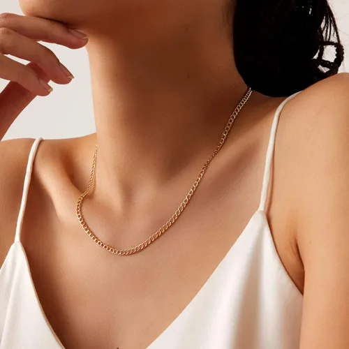 Miniatura 5 de Jewelry Affairs 14K Yellow Gold Filled Solid Curb Chain Necklace, 3.6mm