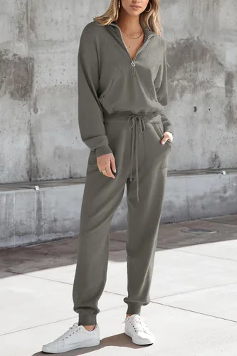 Miniatura 91 de PRETTYGARDEN Conjunto de suéter de 2 piezas para mujer, sudadera con cremallera, pantalones deportivos, ropa casual