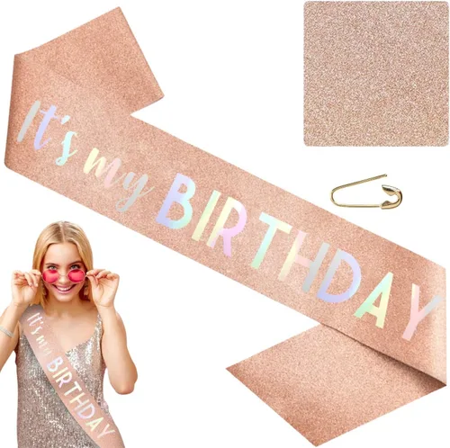 Banda de cumpleaños – Banda «It's My Birthday» – Decoraciones de cumpleaños para mujeres, cumpleaños, niñas, accesorios de cumpleaños, decoraciones