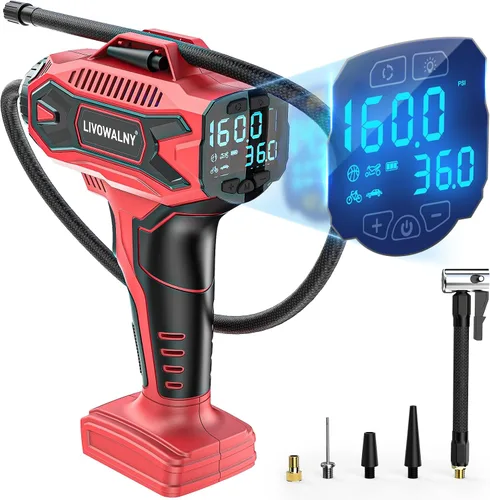 LIVOWALNY Compresor de aire para inflador de neumáticos, compatible con batería Milwaukee de 18 V, bomba de aire eléctrica portátil inalámbrica de