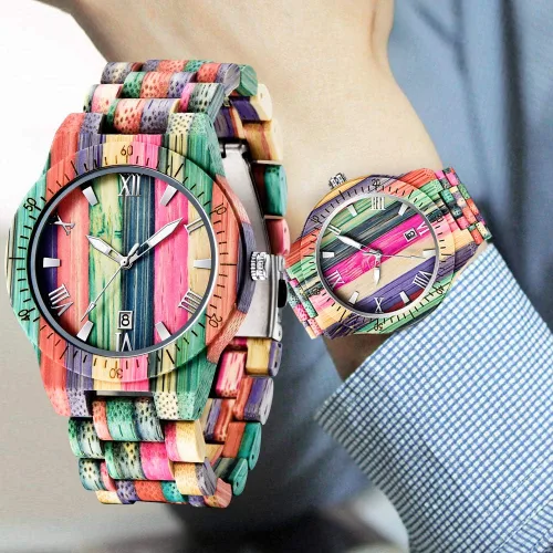 Miniatura 6 de Tiong Brand Wooden Watches Mens with Handmade Colorful Bamboo Wood Watch Analog Date Quartz Wooden Watch for Men